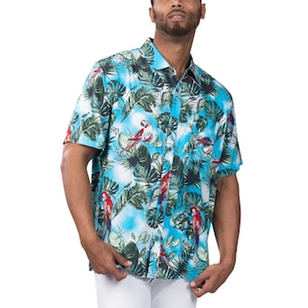 Men's Margaritaville Light Blue Buffalo Bills Jungle Parrot Party Button-Up Shirt