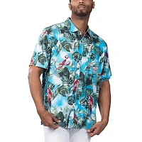 Men's Margaritaville Light Blue Miami Dolphins Jungle Parrot Party Button-Up Shirt