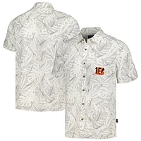 Men's Margaritaville Cream Cincinnati Bengals Sand Washed Monstera Print Party Button-Up Shirt