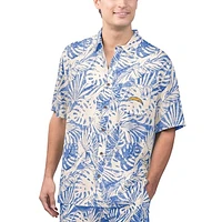 Men's Margaritaville Tan Los Angeles Chargers Sand Washed Monstera Print Party Button-Up Shirt