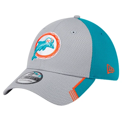 Men's New Era Gray Miami Dolphins Throwback Active Visor Trim 39THIRTY Flex Hat