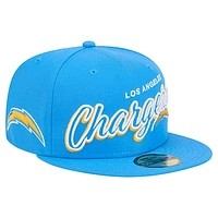 Men's New Era Powder Blue Los Angeles Chargers  Script Sided 59FIFTY Fitted Hat