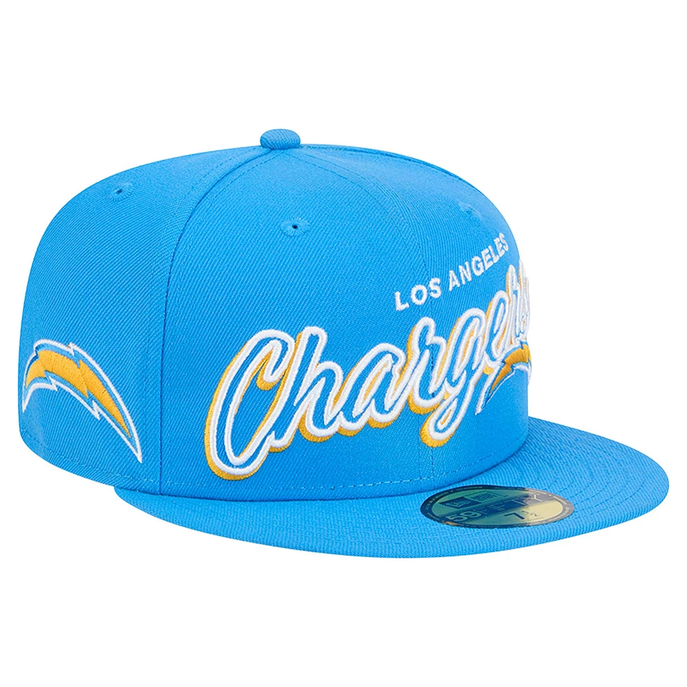 Men's New Era Powder Blue Los Angeles Chargers  Script Sided 59FIFTY Fitted Hat