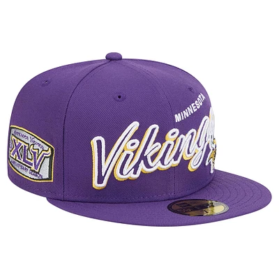 Men's New Era Purple Minnesota Vikings  Script Sided 59FIFTY Fitted Hat