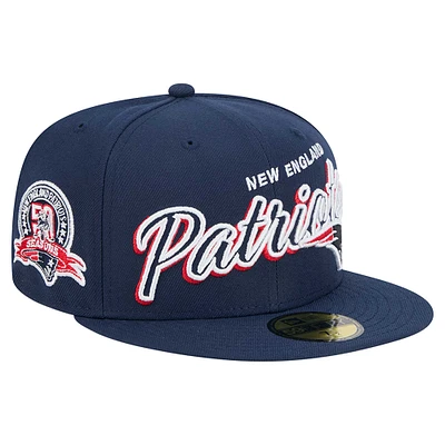 Men's New Era Navy England Patriots  Script Sided 59FIFTY Fitted Hat