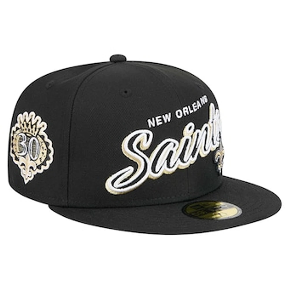 Men's New Era Black New Orleans Saints  Script Sided 59FIFTY Fitted Hat