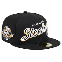 Men's New Era Black Pittsburgh Steelers  Script Sided 59FIFTY Fitted Hat