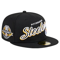 Men's New Era Black Pittsburgh Steelers  Script Sided 59FIFTY Fitted Hat