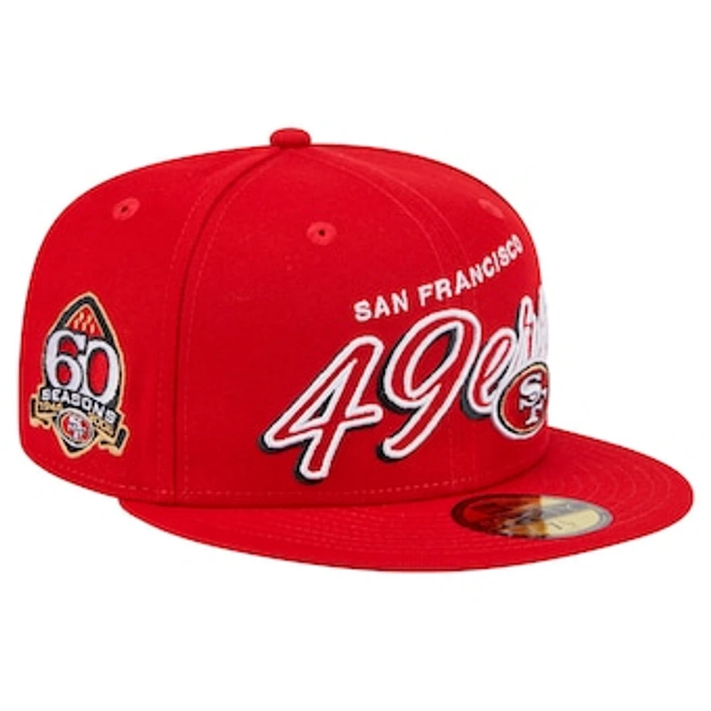 Men's New Era Scarlet San Francisco 49ers  Script Sided 59FIFTY Fitted Hat