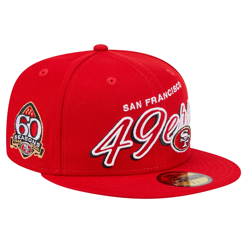 Men's New Era Scarlet San Francisco 49ers  Script Sided 59FIFTY Fitted Hat