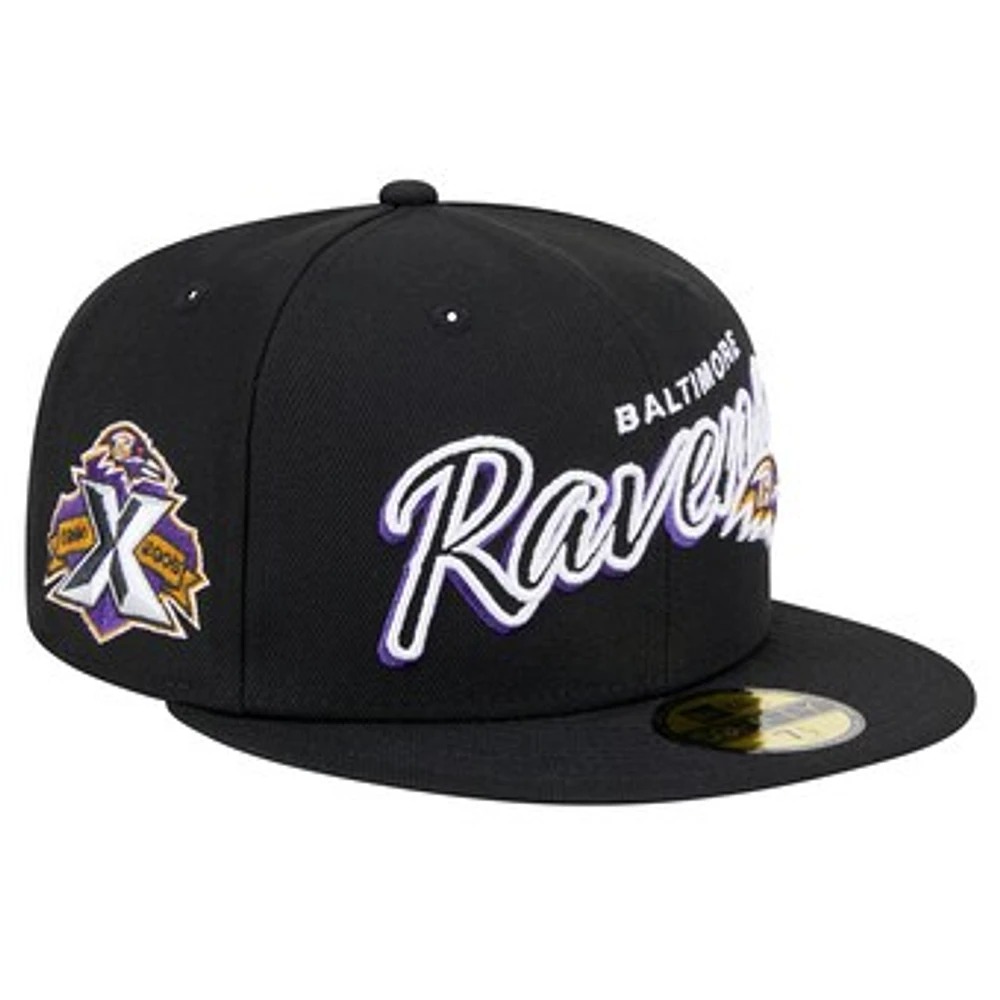 Men's New Era Black Baltimore Ravens  Script Sided 59FIFTY Fitted Hat