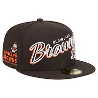 Men's New Era Brown Cleveland Browns Throwback Script Sided 59FIFTY Fitted Hat