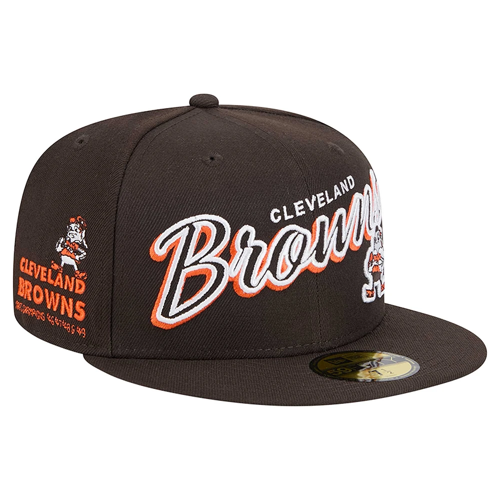 Men's New Era Brown Cleveland Browns Throwback Script Sided 59FIFTY Fitted Hat