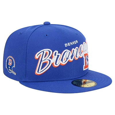 Men's New Era Royal Denver Broncos Throwback Script Sided 59FIFTY Fitted Hat