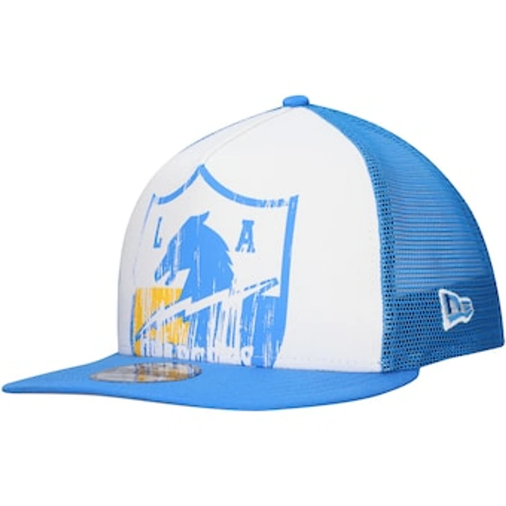 Men's New Era White/Powder Blue Los Angeles Chargers Distressed 9FIFTY A-Frame Snapback Hat