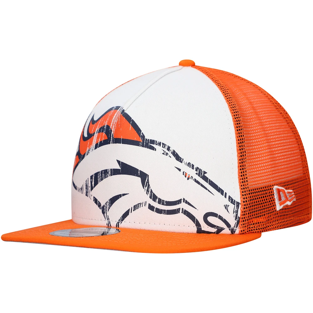 Men's New Era White/Orange Denver Broncos Distressed 9FIFTY A-Frame Snapback Hat