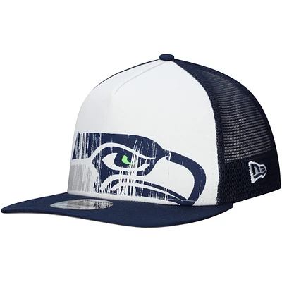 Men's New Era White/College Navy Seattle Seahawks Distressed 9FIFTY A-Frame Snapback Hat