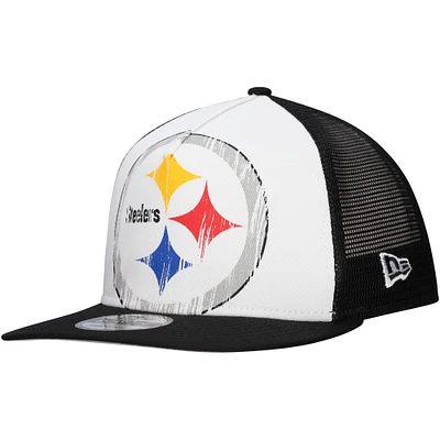 Men's New Era White/Black Pittsburgh Steelers Distressed 9FIFTY A-Frame Snapback Hat