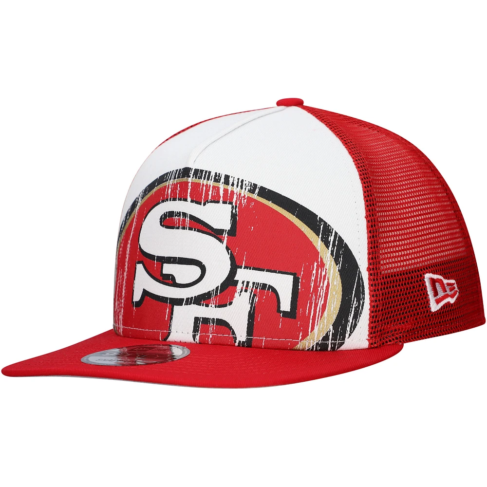 Men's New Era White/Scarlet San Francisco 49ers Distressed 9FIFTY A-Frame Snapback Hat