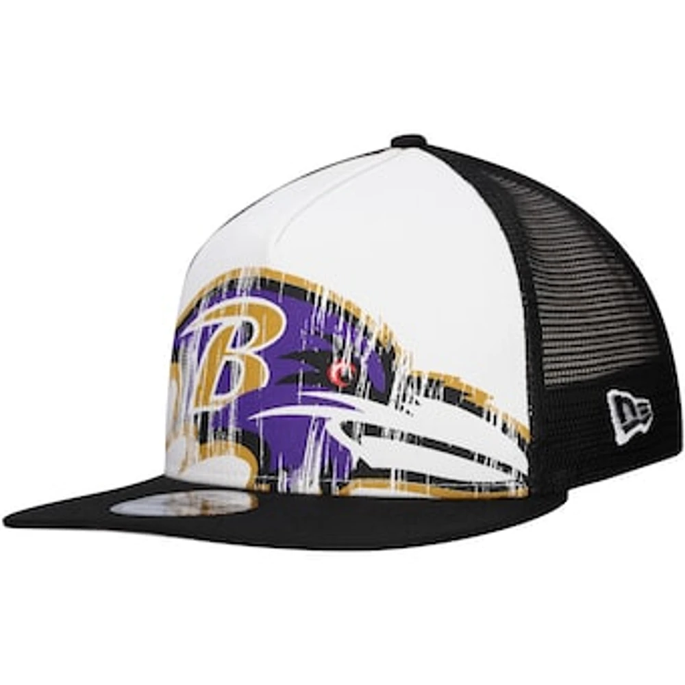 Men's New Era White/Black Baltimore Ravens Distressed 9FIFTY A-Frame Snapback Hat