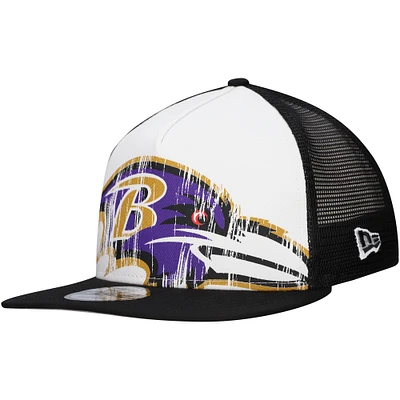 Men's New Era White/Black Baltimore Ravens Distressed 9FIFTY A-Frame Snapback Hat