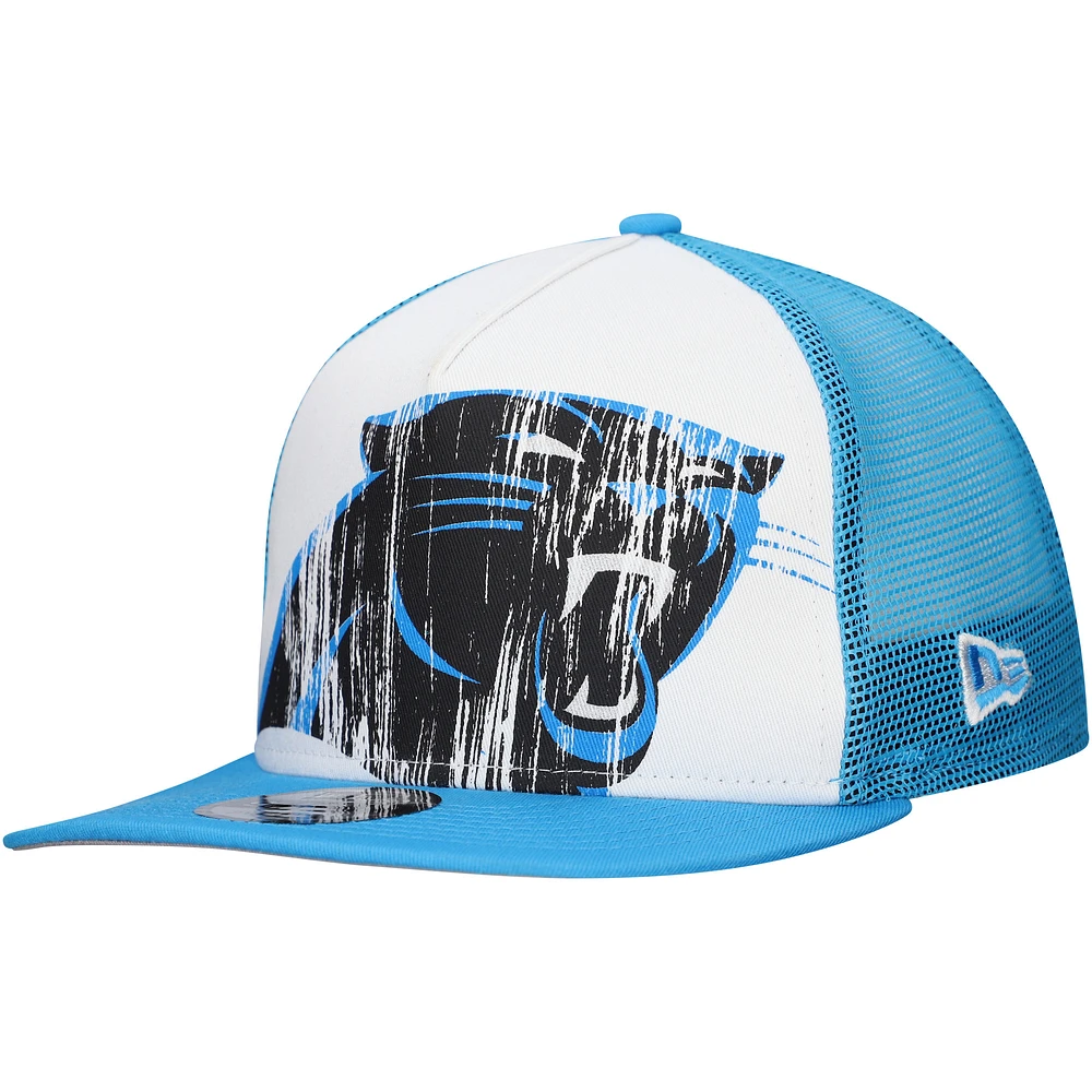 Men's New Era White/Blue Carolina Panthers Distressed 9FIFTY A-Frame Snapback Hat