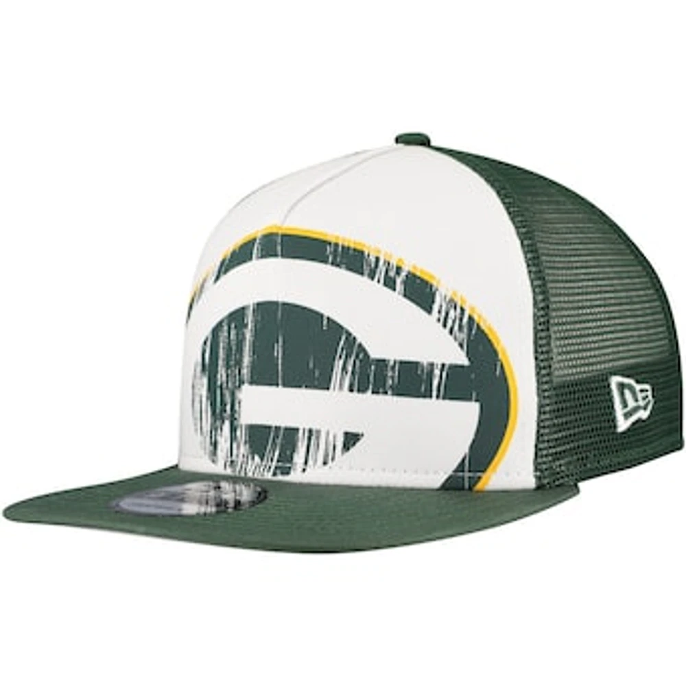 Men's New Era White/Green Green Bay Packers Distressed 9FIFTY A-Frame Snapback Hat