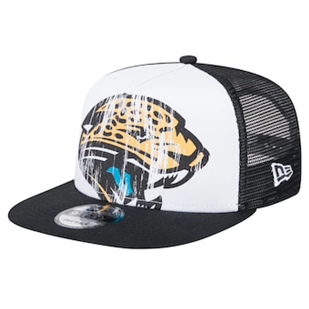 Men's New Era White/Black Jacksonville Jaguars Distressed 9FIFTY A-Frame Snapback Hat