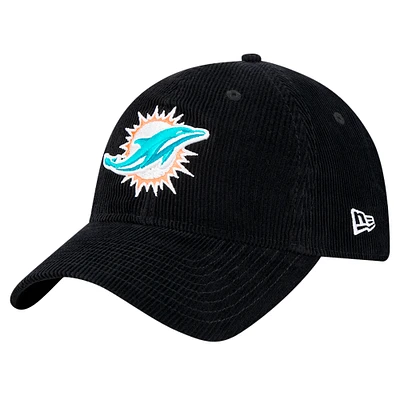 Men's New Era Black Miami Dolphins Corded 9TWENTY Adjustable Hat