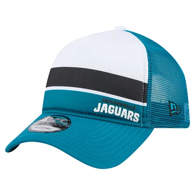 Men's New Era White/Teal Jacksonville Jaguars Color-Block 9FORTY A-Frame Trucker Adjustable Hat