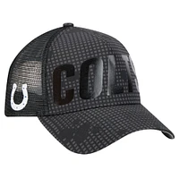 Men's New Era Black Indianapolis Colts  Midnight Ink Tonal Text A-Frame Trucker 9FORTY Adjustable Hat