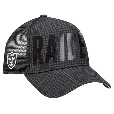 Men's New Era Black Las Vegas Raiders  Midnight Ink Tonal Text A-Frame Trucker 9FORTY Adjustable Hat