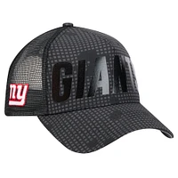 Men's New Era Black New York Giants  Midnight Ink Tonal Text A-Frame Trucker 9FORTY Adjustable Hat