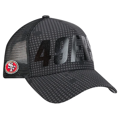 Men's New Era Black San Francisco 49ers  Midnight Ink Tonal Text A-Frame Trucker 9FORTY Adjustable Hat