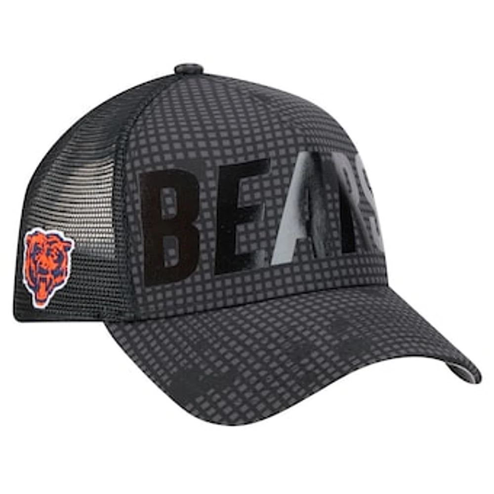 Men's New Era Black Chicago Bears Midnight Ink Tonal Text A-Frame Trucker 9FORTY Adjustable Hat