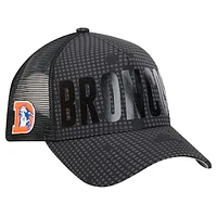 Men's New Era Black Denver Broncos Throwback Midnight Ink Tonal Text A-Frame Trucker 9FORTY Adjustable Hat