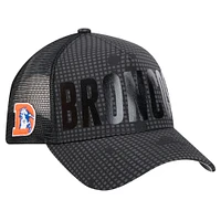 Men's New Era Black Denver Broncos Throwback Midnight Ink Tonal Text A-Frame Trucker 9FORTY Adjustable Hat