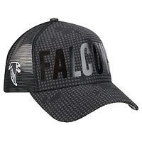 Men's New Era Black Atlanta Falcons Throwback Midnight Ink Tonal Text A-Frame Trucker 9FORTY Adjustable Hat