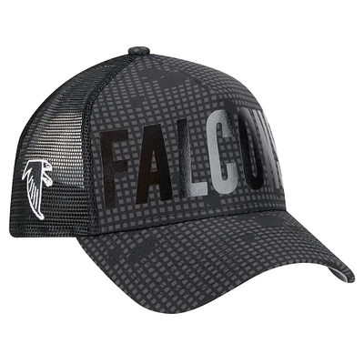 Men's New Era Black Atlanta Falcons Throwback Midnight Ink Tonal Text A-Frame Trucker 9FORTY Adjustable Hat