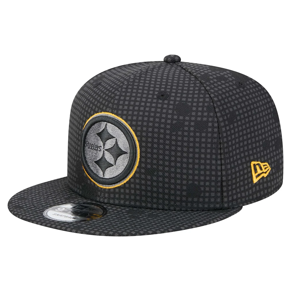 Men's New Era Black Pittsburgh Steelers Midnight Ink Pop Outline 9FIFTY Snapback Hat