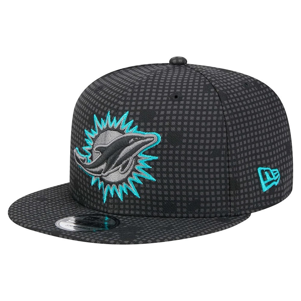 Men's New Era Black Miami Dolphins Midnight Ink Pop Outline 9FIFTY Snapback Hat