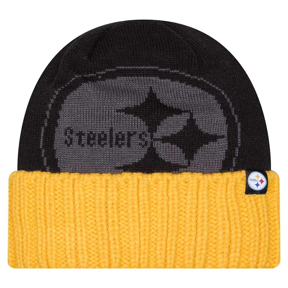 Men's New Era Black Pittsburgh Steelers Oversize Cuffed Knit Hat