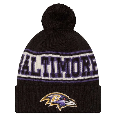 Men's New Era Black Baltimore Ravens Retro Cuffed Knit Hat with Pom