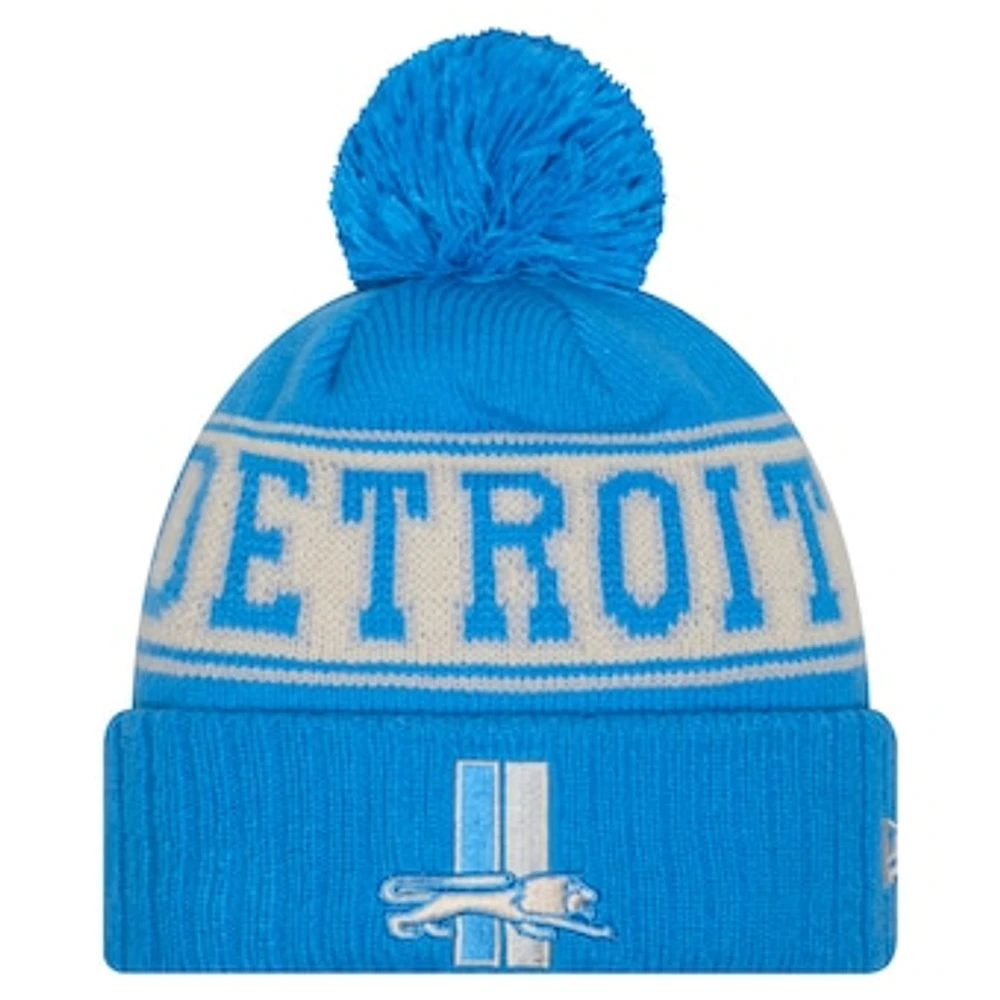 Men's New Era Blue Detroit Lions Retro Cuffed Knit Hat with Pom