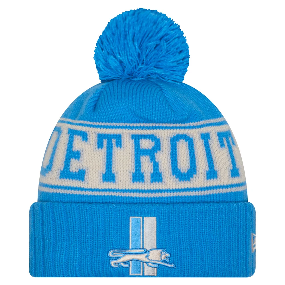 Men's New Era Blue Detroit Lions Retro Cuffed Knit Hat with Pom