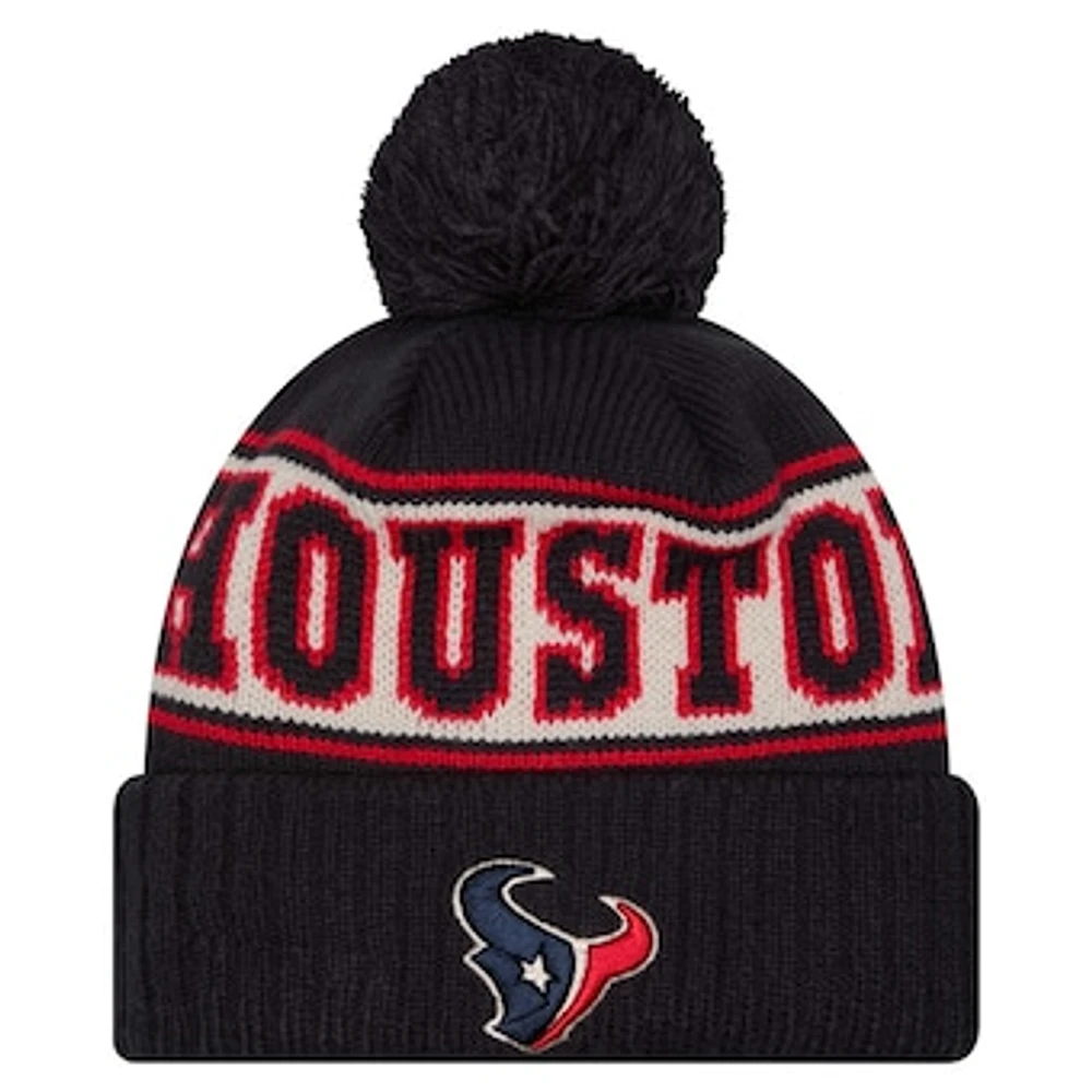 Men's New Era Navy Houston Texans Retro Cuffed Knit Hat with Pom