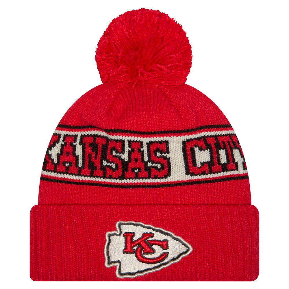 Men's New Era Red Kansas City Chiefs Retro Cuffed Knit Hat with Pom