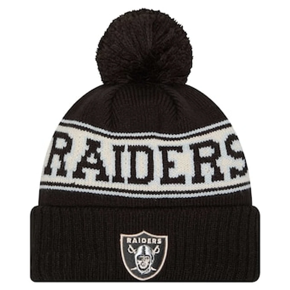 Men's New Era Black Las Vegas Raiders Retro Cuffed Knit Hat with Pom