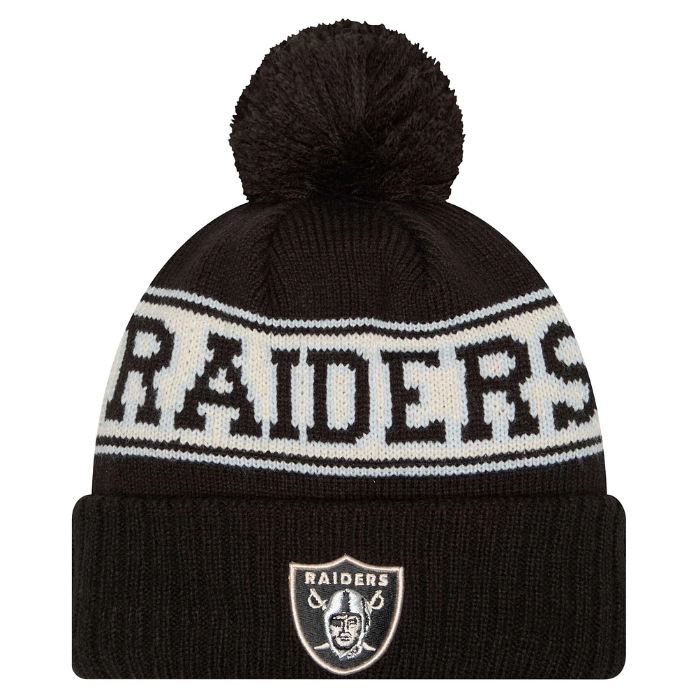 Men's New Era Black Las Vegas Raiders Retro Cuffed Knit Hat with Pom