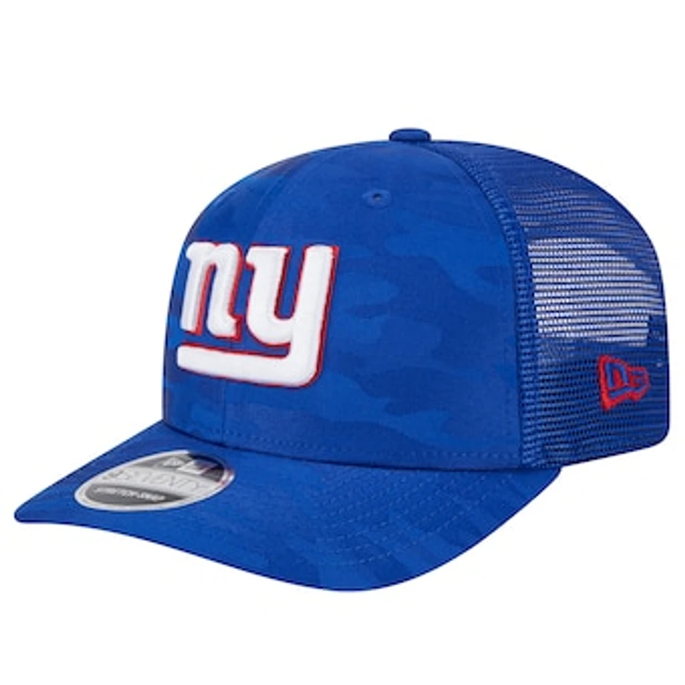 Men's New Era Royal New York Giants Adventure Camo Trucker 9SEVENTY Stretch-Snap Adjustable Hat